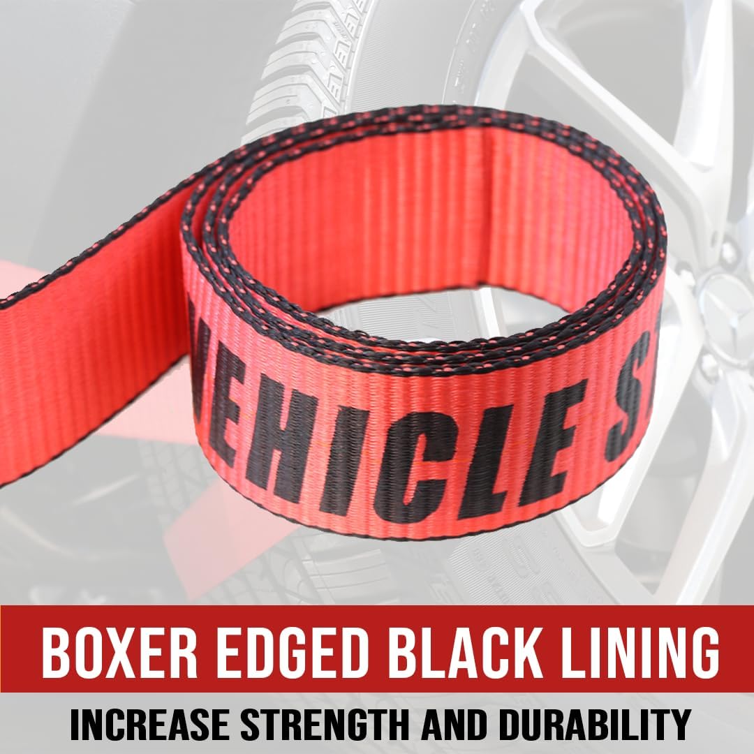 Boxer Pro – Correa de remolque de lazo rojo de 2 pulgadas x 10 pies con anillo en D forjado, paquete de 10  Funda protectora  amarre para automóvil,