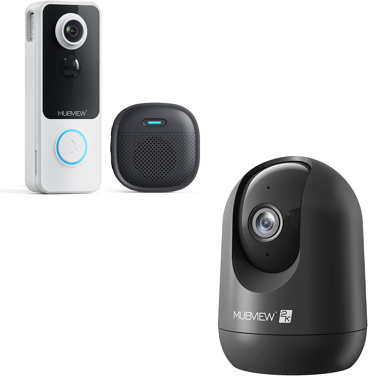 MUBVIEW Cámaras de seguridad inalámbricas para exteriores para el hogar, cámara de timbre de video WiFi con cámara de voz, detector de movimiento,