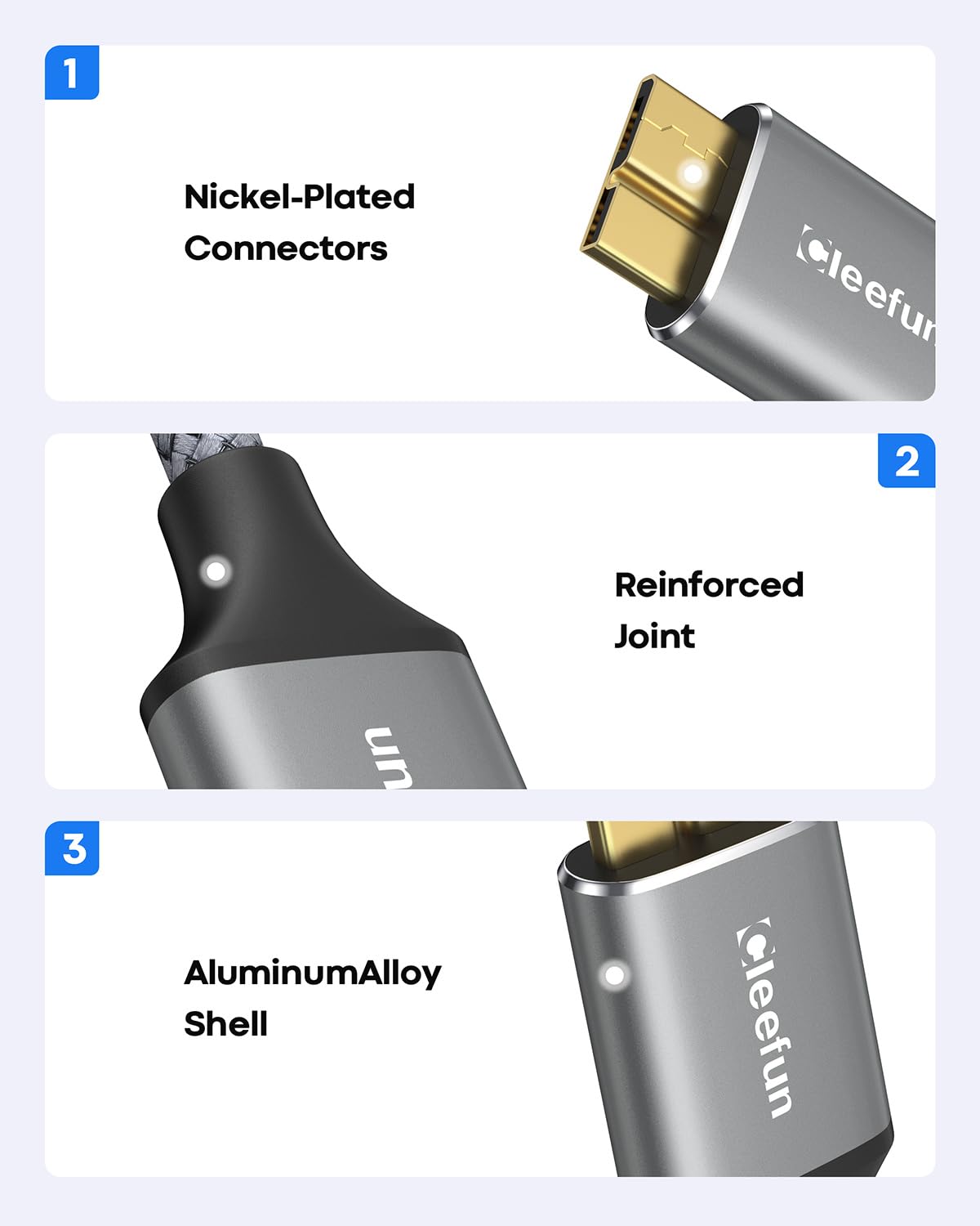 CLEEFUN Cable USB C a Micro B de 1.5 pies, cable de disco duro micro B a USB C de 10 Gbps para disco duro externo, Seagate, WD, Toshiba, Westgate y