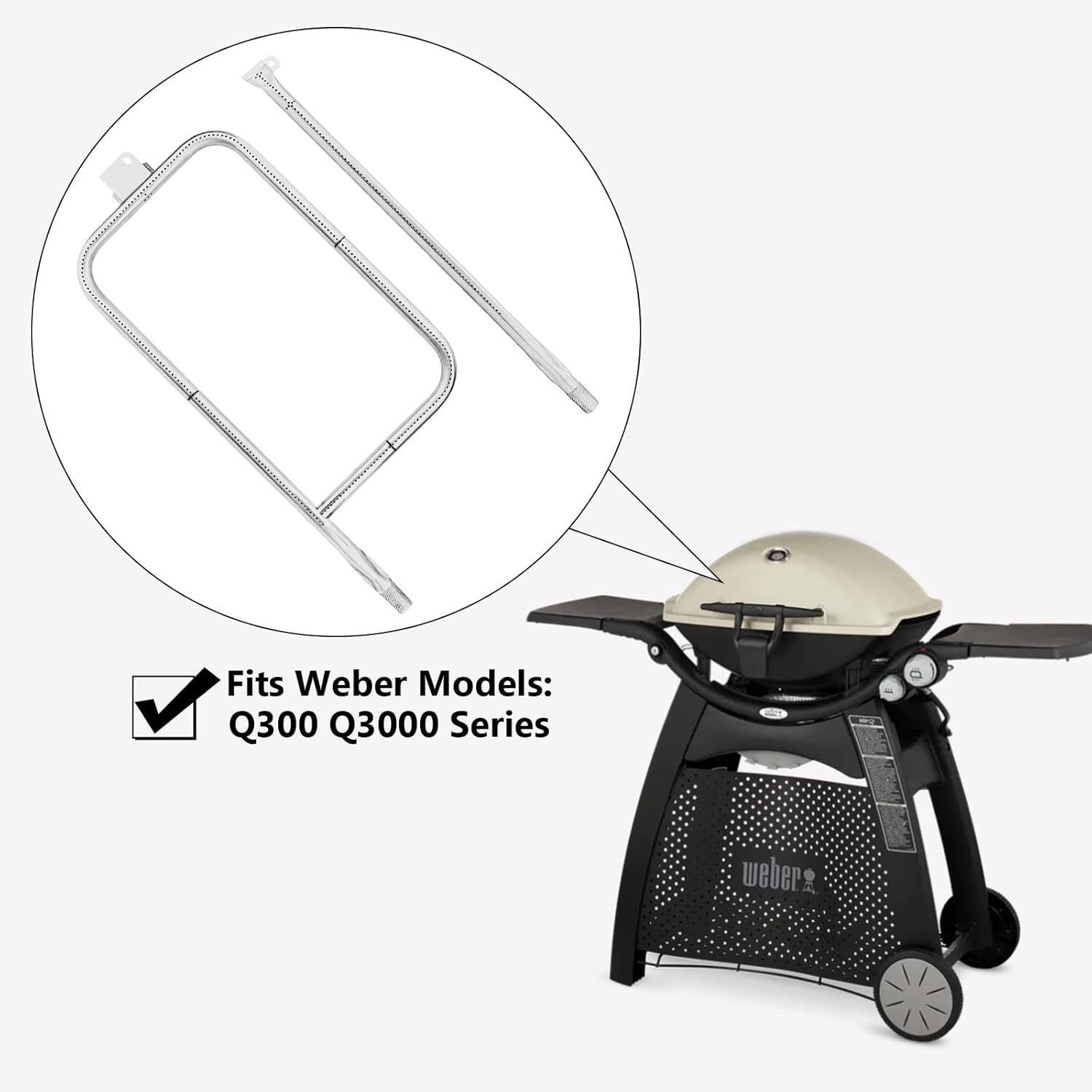 Uniflasy Tubo de quemador 65032 para Weber Q300 Q3000 Q320 Q3200 404341 57060001 586002 parrilla de gas 304 parrilla de acero inoxidable 60036 80385