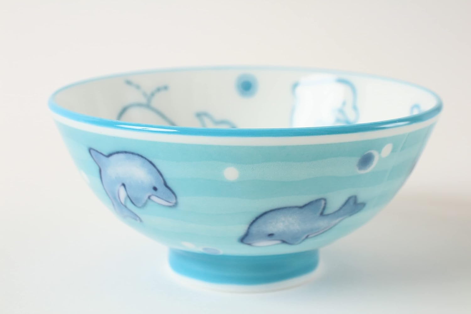 Mino ware Cerámica japonesa Kids Rice Bowl hecho en Japón (importación de Japón) Dolphine & Whale Blue MIC014