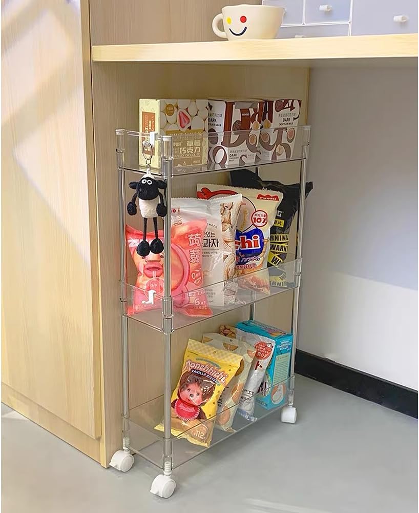 Carrito de almacenamiento versátil y transparente, diseño delgado, organizador multiusos de 3 niveles para cocina, baño, oficina y más (delgado de 3