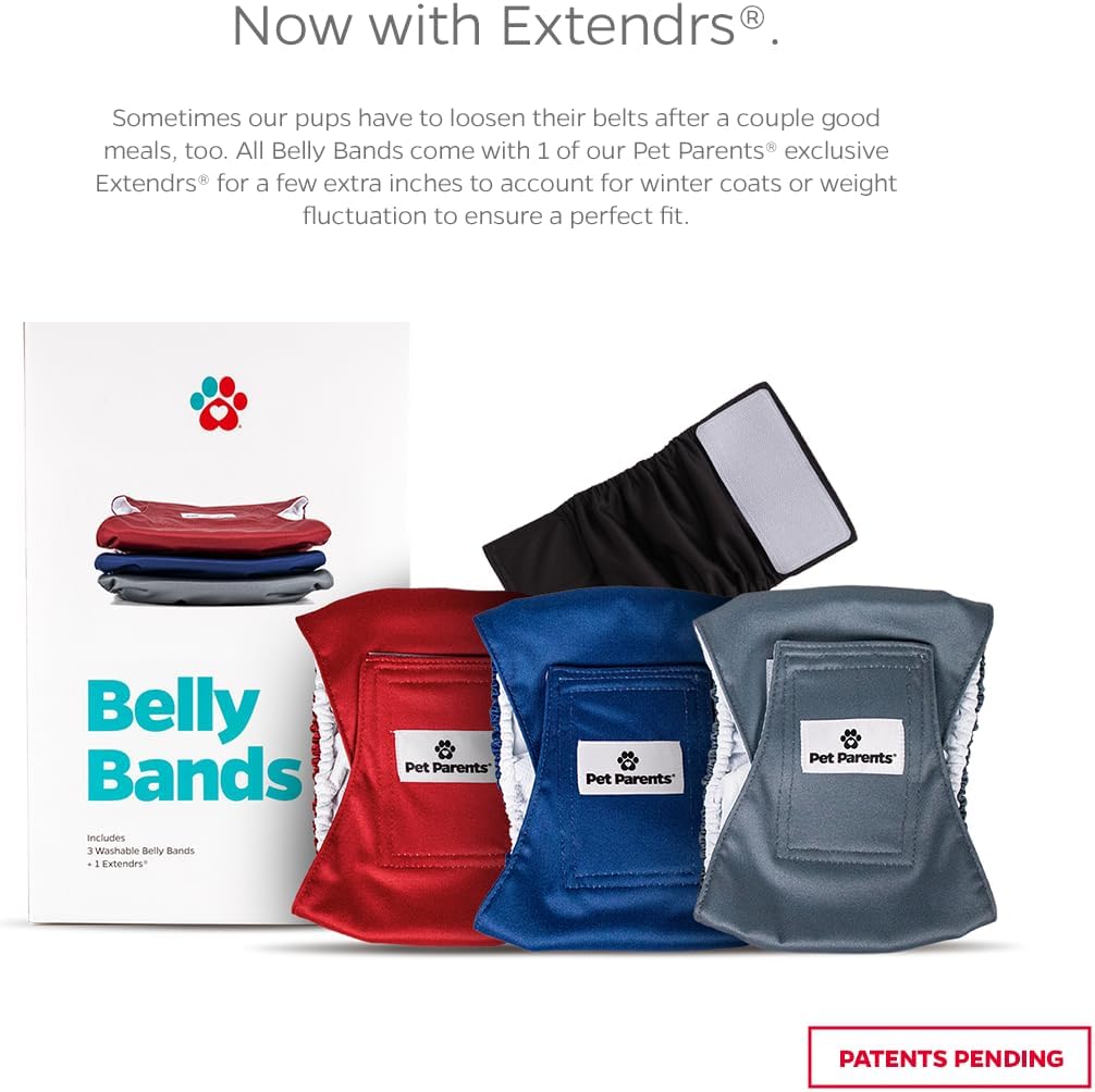 Pet Parents Bandas para el vientre lavables de alta calidad para perros machos y extensores, (paquete de 3) de pañales para perros machos y bandas