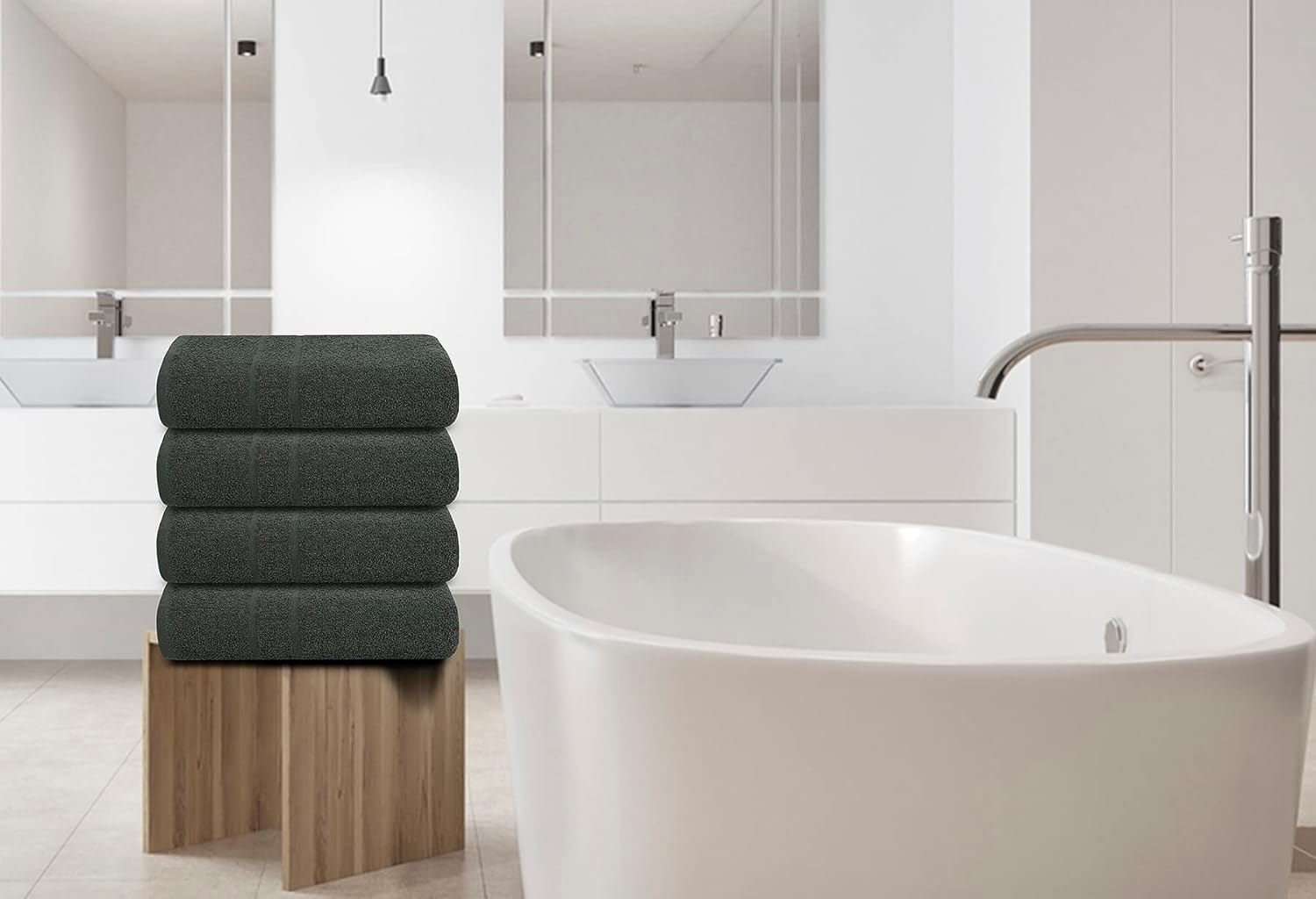 Toallas de baño de algodón, toallas de baño grandes de 27 x 52 pulgadas, paquete de 4, color gris, toallas suaves y absorbentes, para baño,