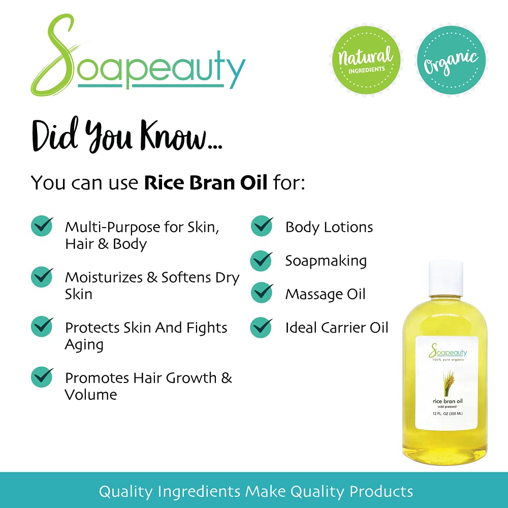 Aceite de salvado de arroz prensado en frío sin refinar  100% natural disponible a granel  Portador para aceites esenciales, cara, piel, crema