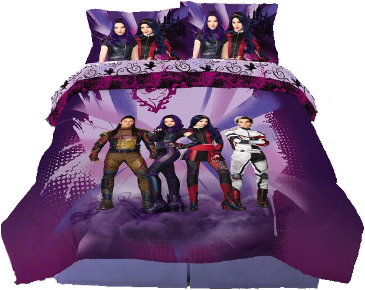 Disney Descendants – Juego de edredón y sábanas de 3 a 5 piezas, tamaño matrimonial