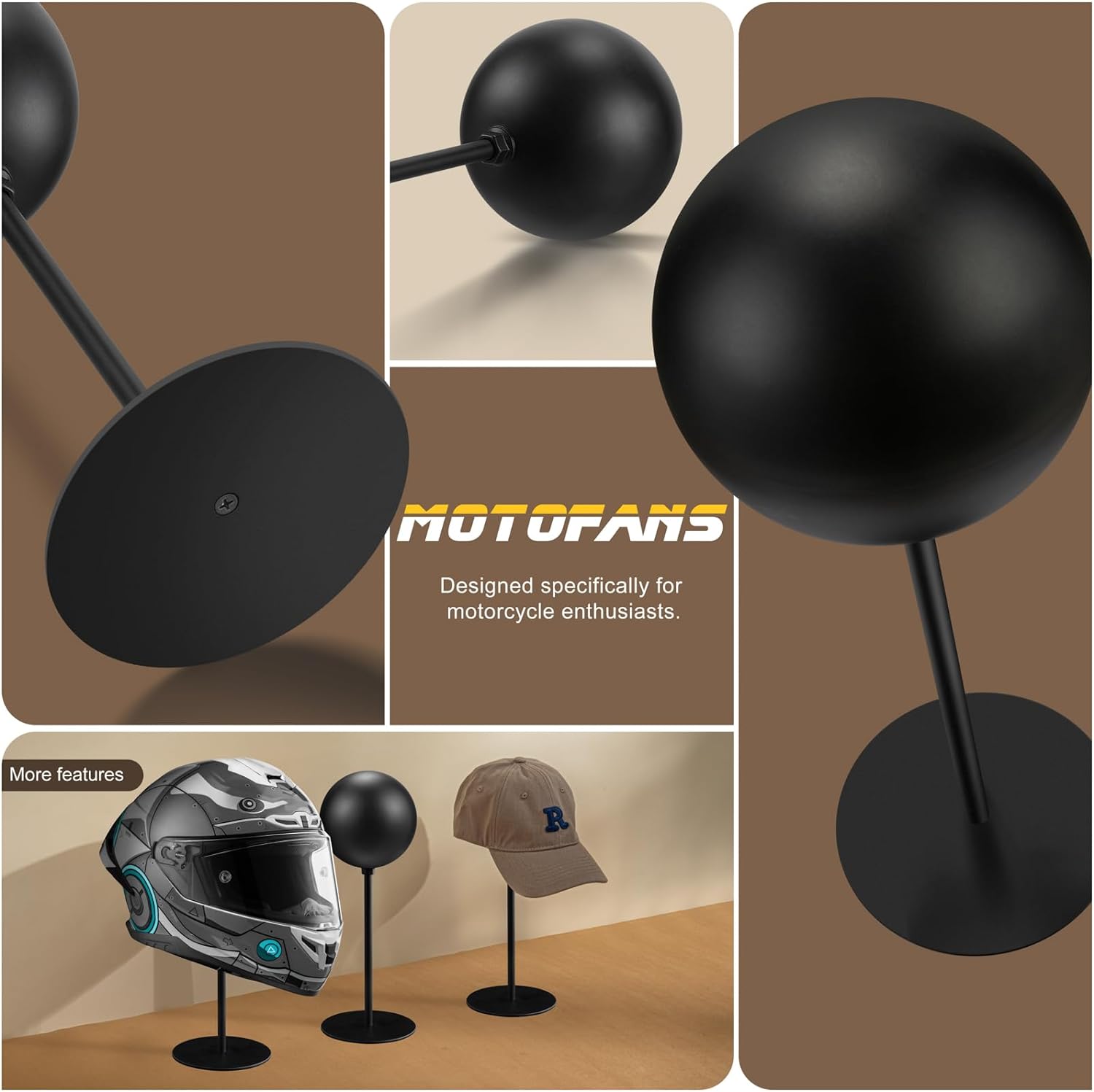 motofans Soporte de metal para casco de rotación, soporte de metal de rotación, soporte de escritorio para casco de motocicleta, gorras, sombrero y