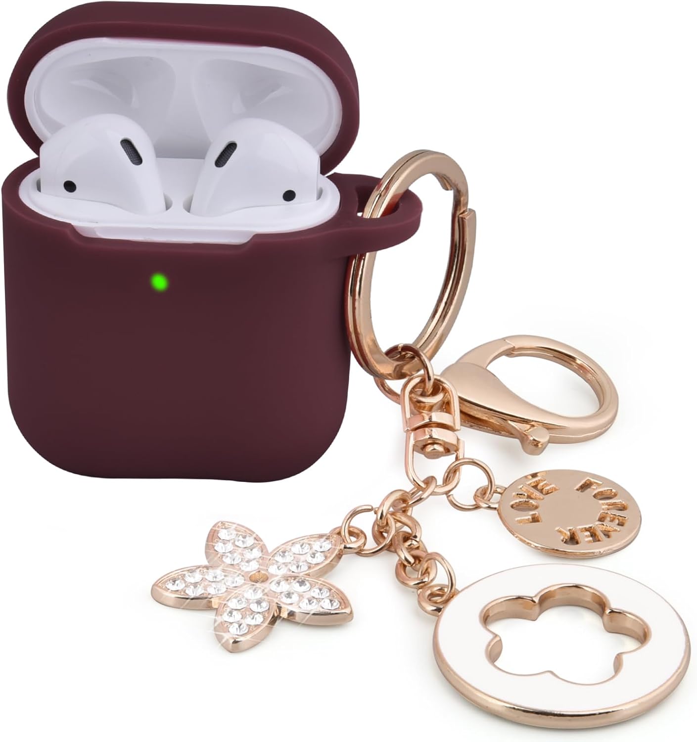 OLEBAND Funda para Airpod con bonito llavero brillante, funda protectora y antideslizante de silicona para Apple Air pod 2, LED visible, para