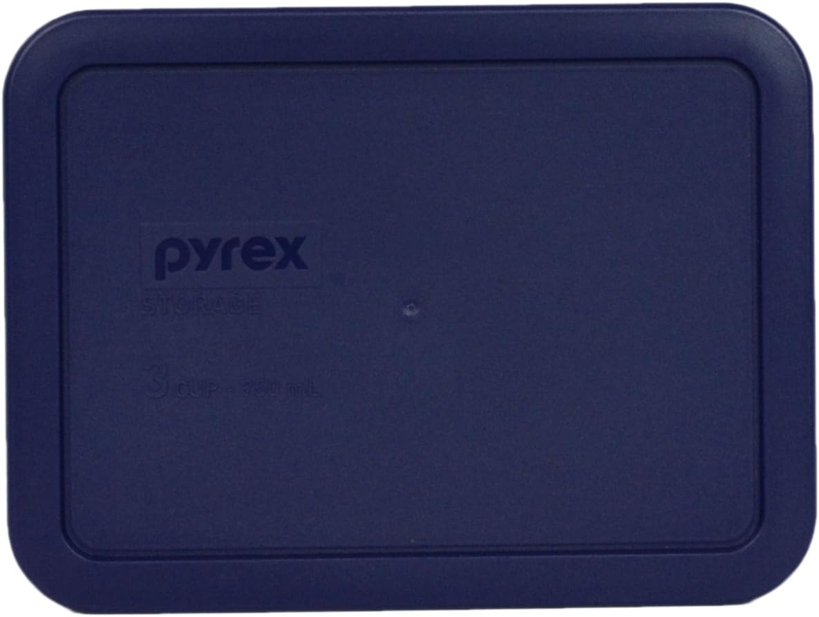 Pyrex 7210-PC Tapas rectangulares para platos de vidrio, color azul, 3 tazas, Azul oscuro, azul marino