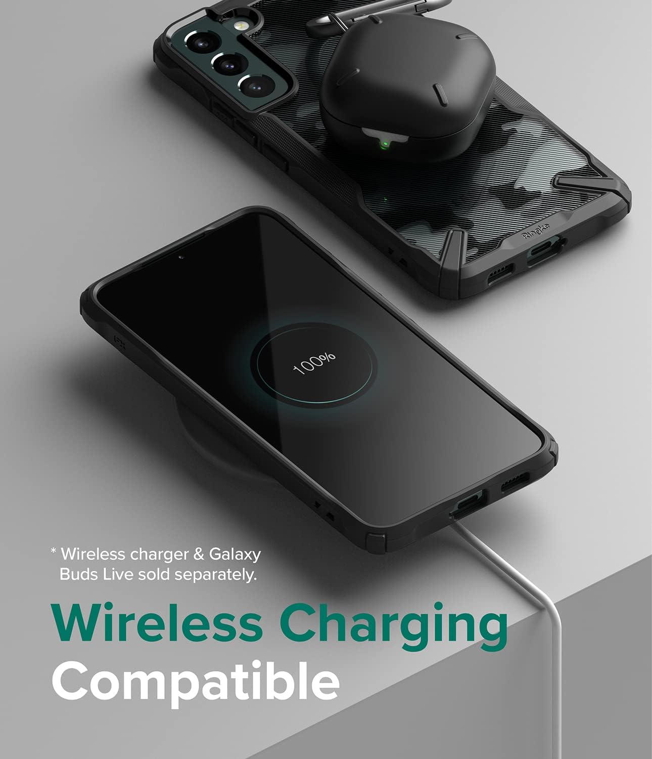 Ringke Fusion-X – Funda compatible con Samsung Galaxy S22 Plus 5G (2022), parte trasera dura de camuflaje con funda protectora lateral mejorada a