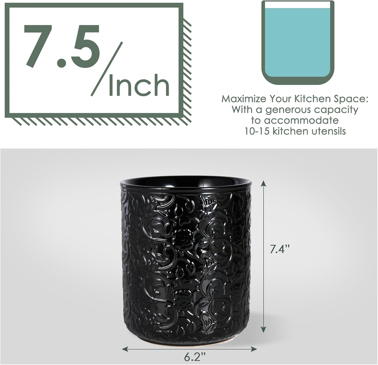 MEIGUI Soporte de cerámica para utensilios de cocina, soporte grande para utensilios de cocina con parte inferior de corcho de protección para