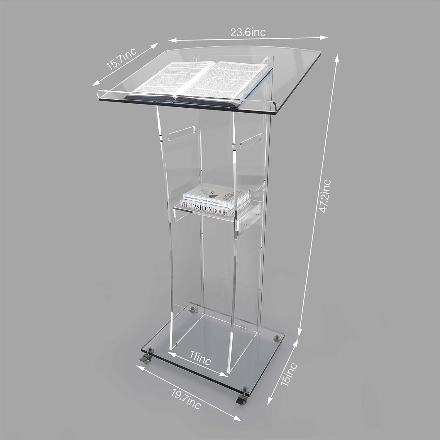 Soporte de podio de acrílico transparente, atril y podio moderno de 47 pulgadas con estante de almacenamiento para iglesia, discurso, aula, boda,