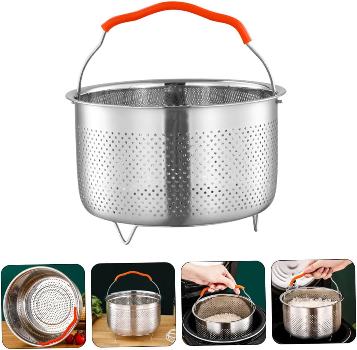 HOMSFOU Vaporizador de arroz de acero inoxidable para verduras, cesta de vapor, estantes de vapor, para bolas de masa, colador de metal, ensalada,
