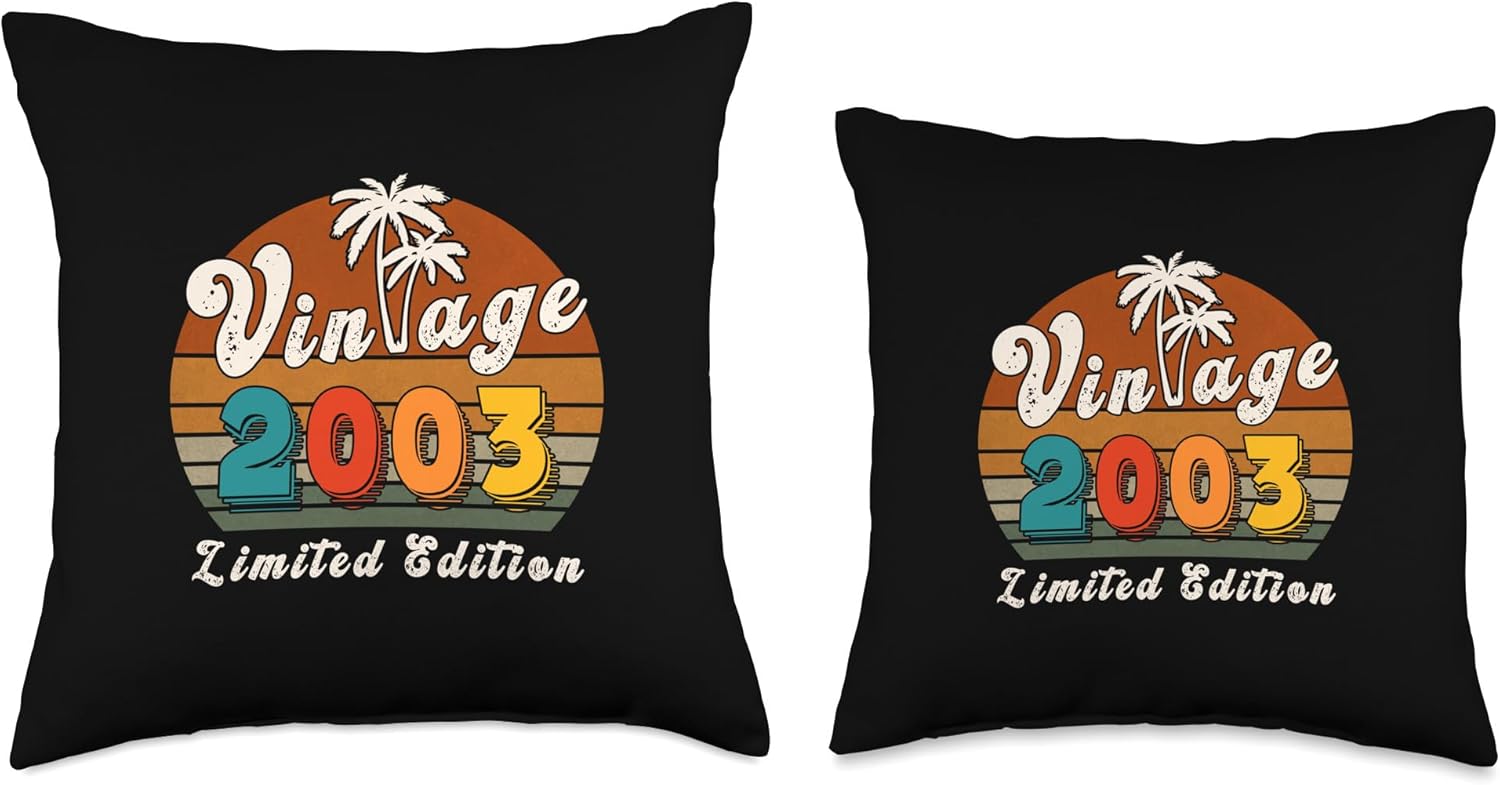 Vintage 2003 Birthday Gift for Men Women 21 Years Retro Palm Throw Pillow