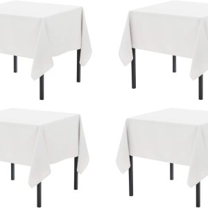 Pomp Paquete de 4 manteles de poliéster de popelina de color blanco puro de 52 x 52 pulgadas 52.0 x 52.0 in., resistente a las arrugas y a las Pomp Paquete de 4 manteles de poliéster de popelina de color blanco puro de 52 x 52 pulgadas 52.0 x 52.0 in., resistente a las arrugas y a las