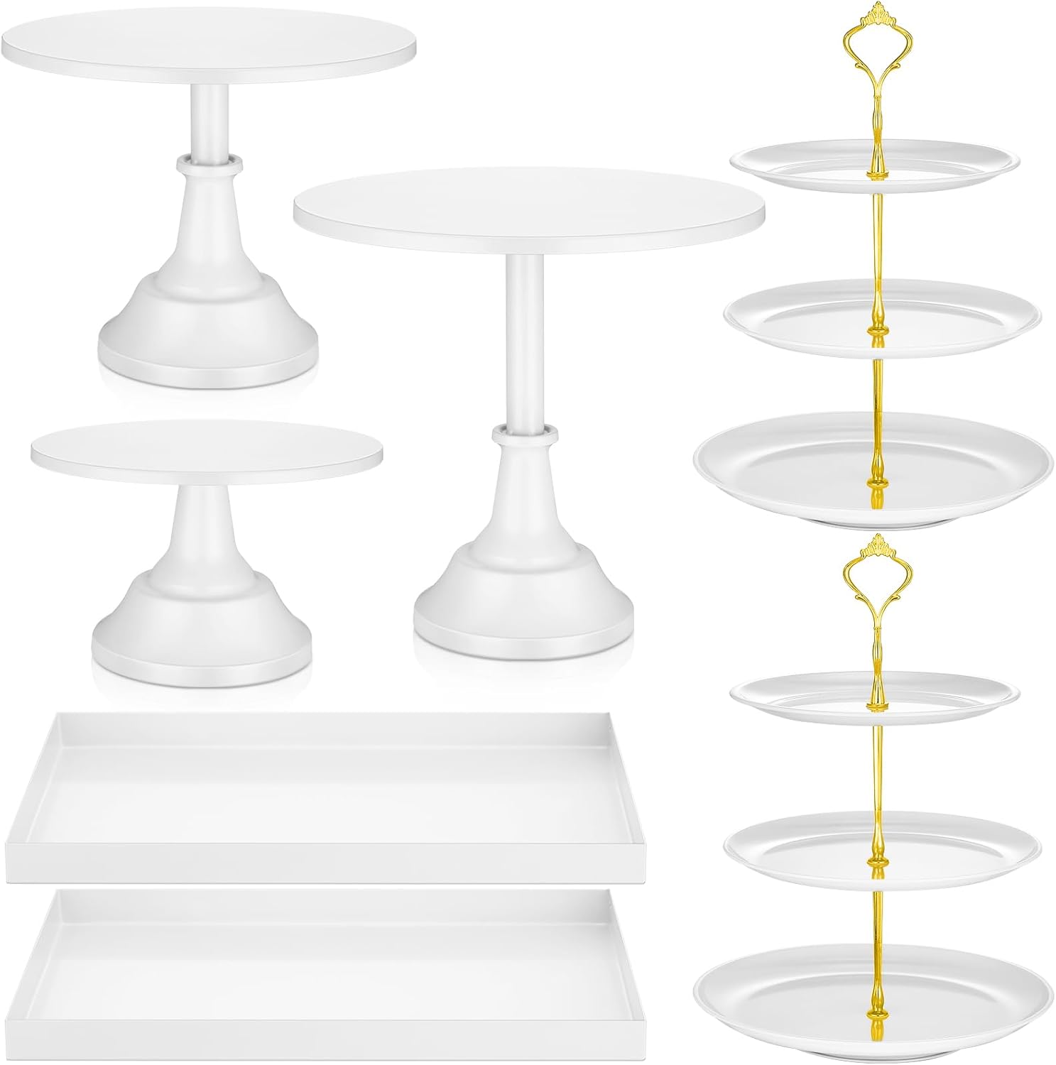 Tioncy Juego de 7 soportes de metal para tartas, soporte para cupcakes, mesa de postre, plato de exhibición de cupcakes, platos de servir, mesa de