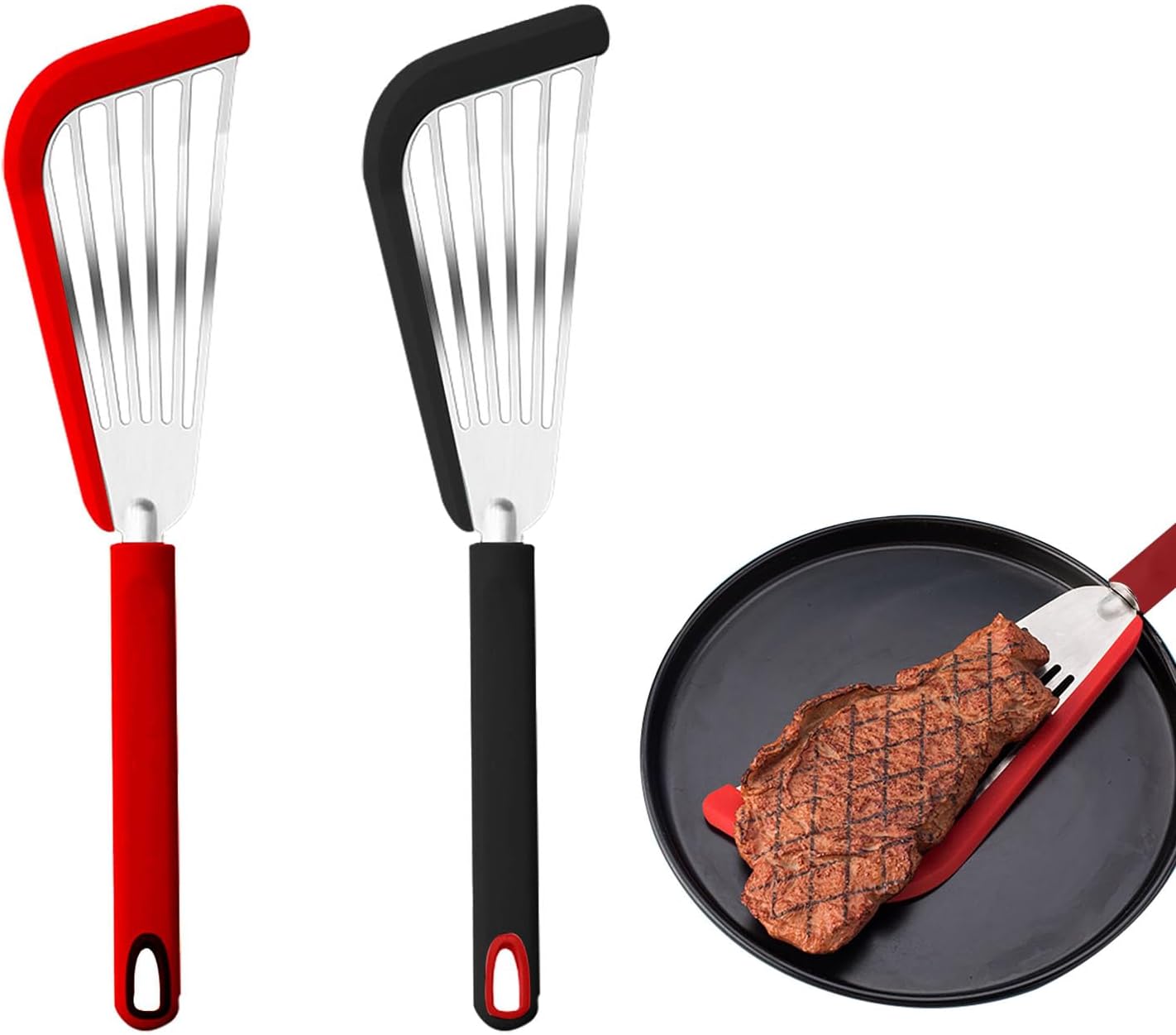 2 espátulas de pescado, espátula ranurada para peces, espátulas de silicona para utensilios de cocina antiadherentes, espátula ranurada resistente