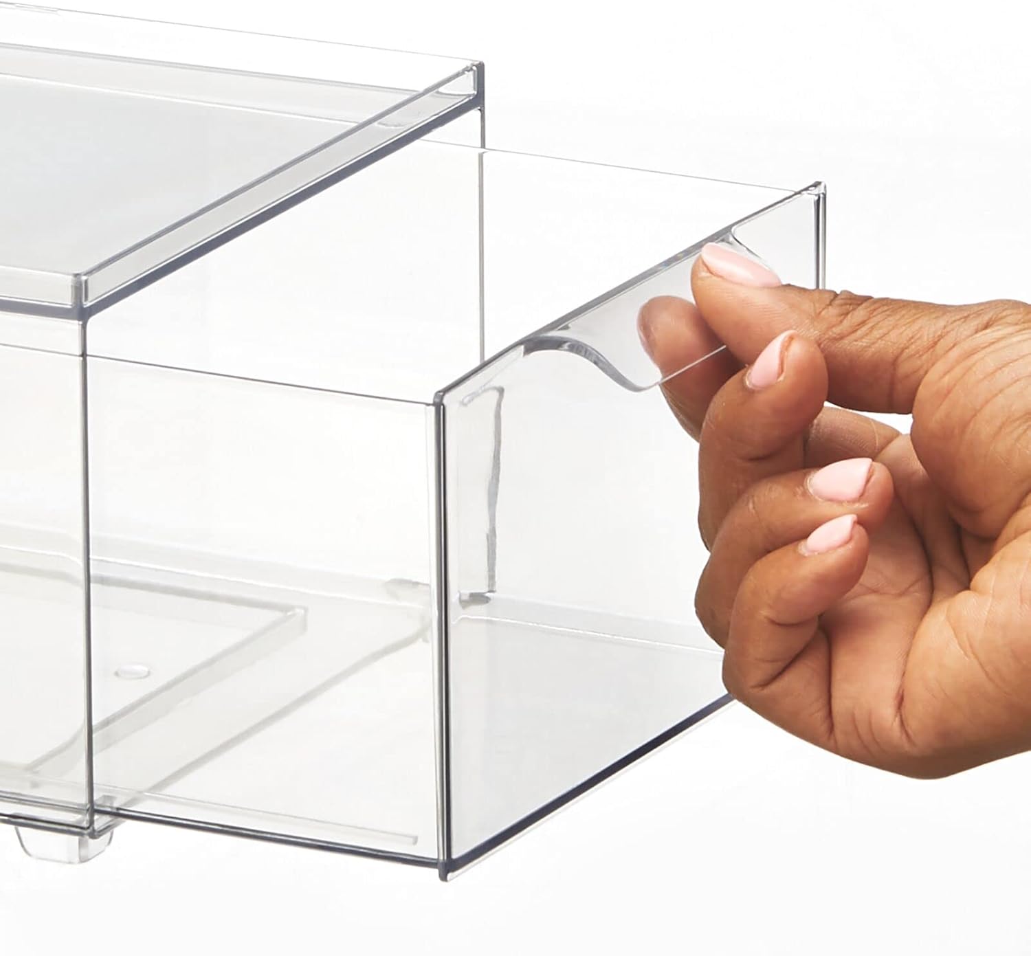 mDesign Contenedor organizador de baño de plástico con cajón extraíble, contenedor de almacenamiento delgado y apilable para accesorios de baño,