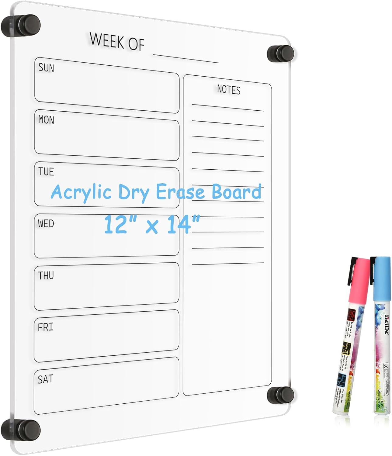 AMUSIGHT Calendario acrílico para pared, calendario acrílico transparente de borrado en seco de 12 x 14 pulgadas, pizarra blanca transparente de