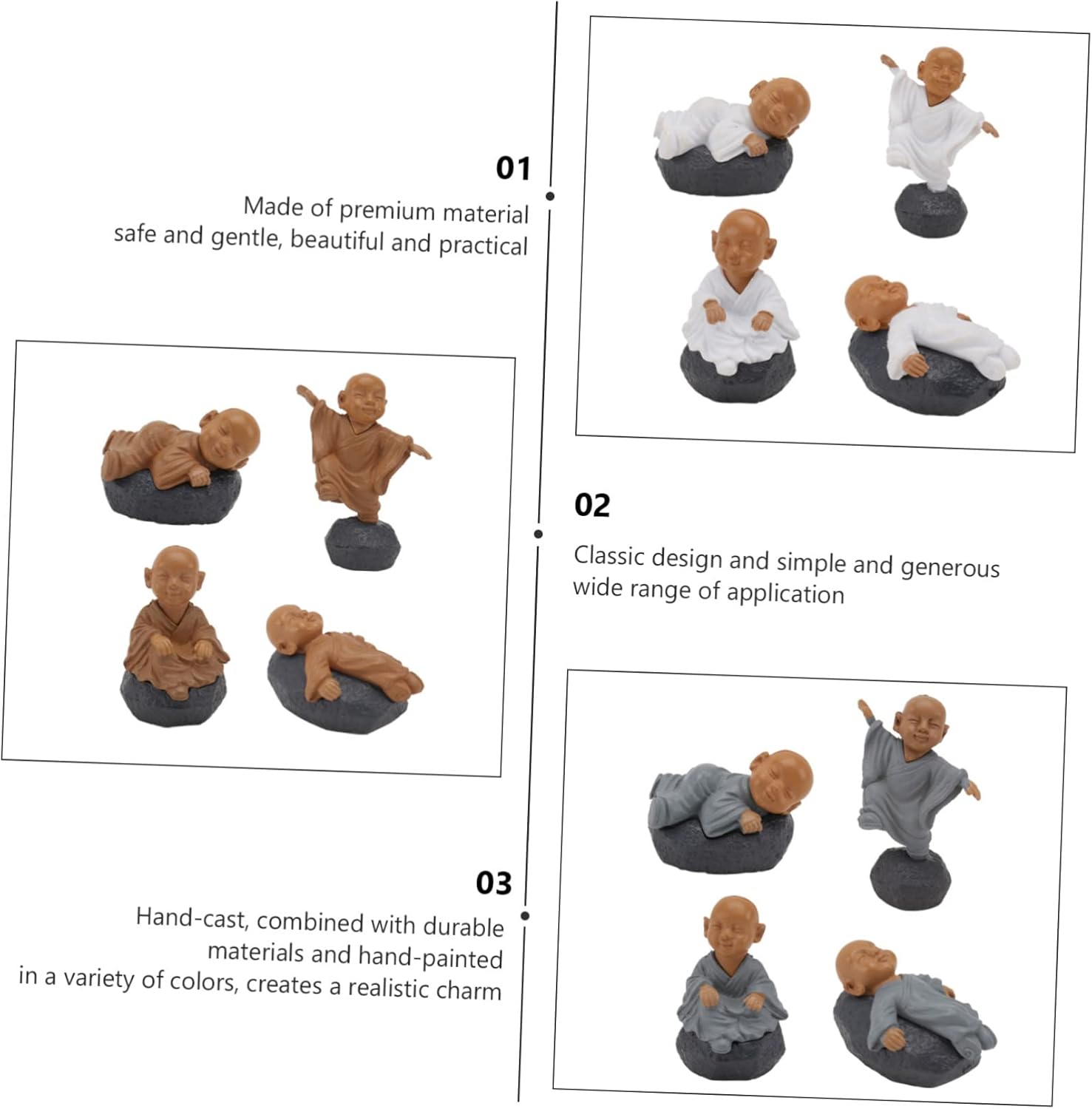 12 piezas de ornamento de paisaje de monje adornos en miniatura accesorios para tablero de instrumentos de automóvil, estatuas al aire libre, figura