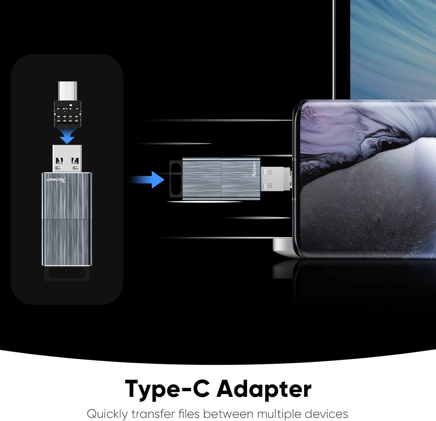 Unidad flash USB 3.0 de 128 GB, Techkey F90 Pen Drive de alta velocidad sin tapa, Pendrive retráctil USB Memory Stick resistente a los golpes,