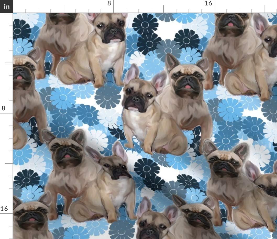 Spoonflower Tela  Bulldog Francés Animales Perros Cachorros Pawprint Flores Impresas en Petal Signature Cotton Fabric by The Yard  Coser Acolchado