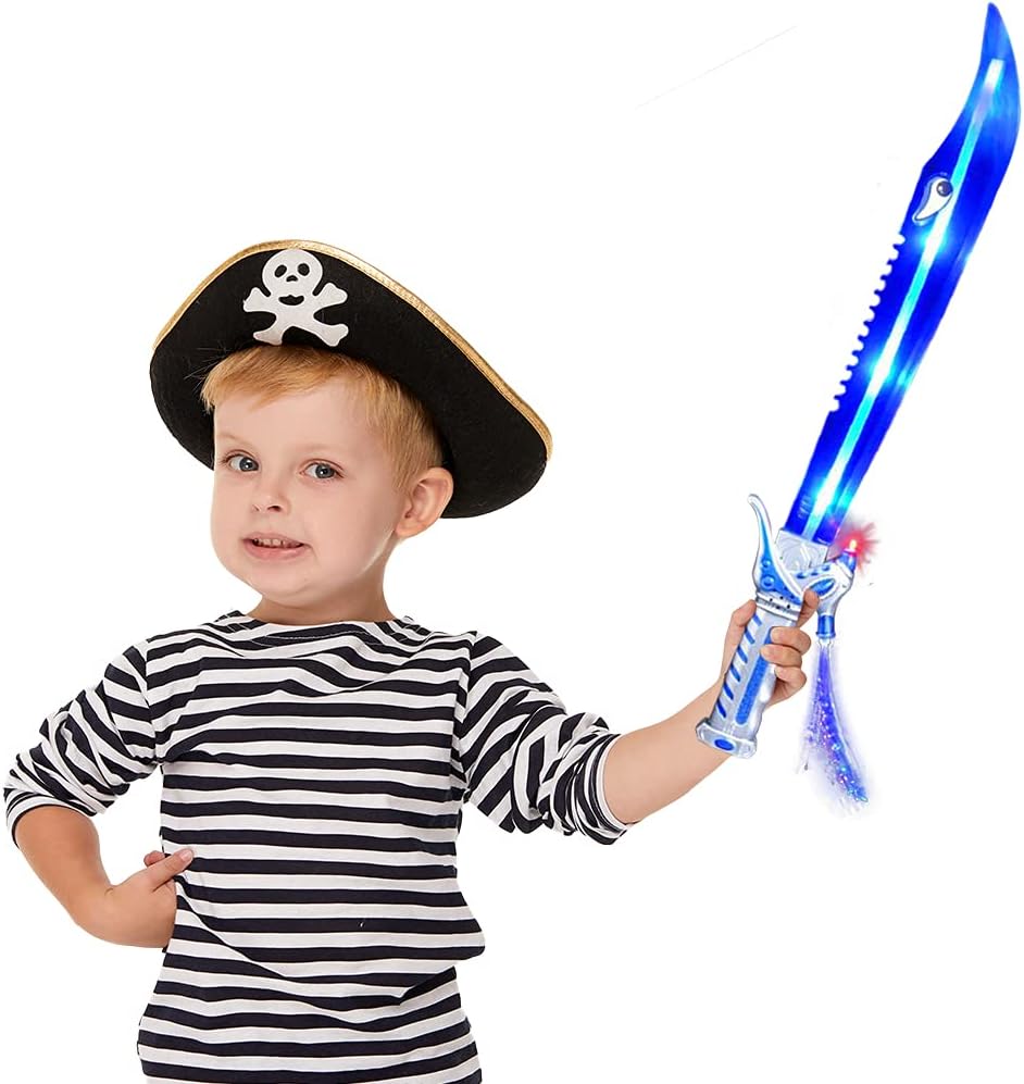 ArtCreativity Espada de tiburón de fibra óptica con LED geniales y efectos de sonido, juego de 2, espadas de juguete de 23.5 pulgadas para niños,