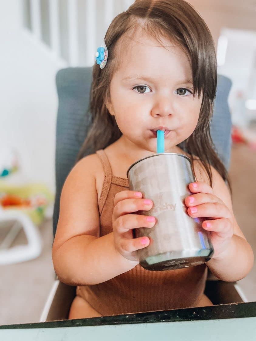 Avanchy Taza para bebé con 5 pajitas, tazas de entrenamiento para bebés y niños pequeños, destete LED para bebés, 6+ meses, acero inoxidable, rosa