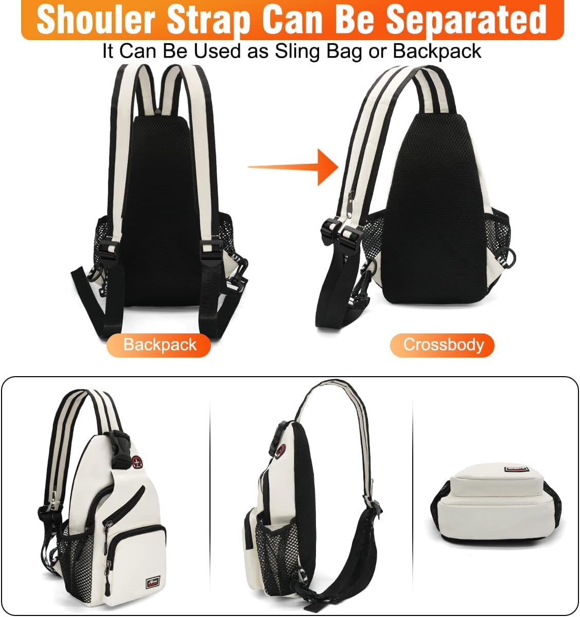 Mochila cruzada para hombres y mujeres, mochila de hombro, mochila de viaje, senderismo, bolsa de pecho, Blanco, Mochilas Sling