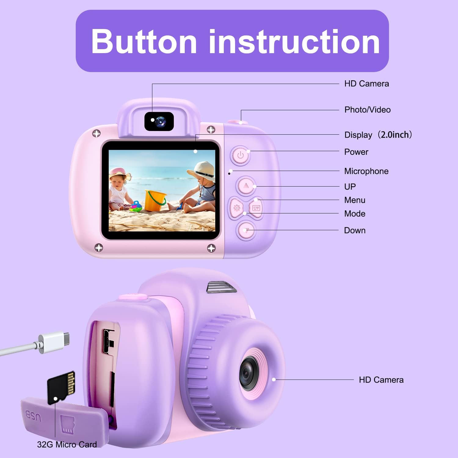 Goopow Mini cámara de juguete para niños de 3, 4, 5, 6, 7, 8 años, videocámara digital para niños pequeños, el mejor regalo de festival de