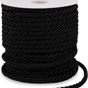 LEREATI Cuerda de seda trenzada de 27 yardas, cuerda negra suave de satén, cordón de nailon de 0.197 in, cuerda decorativa gruesa, cordón para LEREATI Cuerda de seda trenzada de 27 yardas, cuerda negra suave de satén, cordón de nailon de 0.197 in, cuerda decorativa gruesa, cordón para