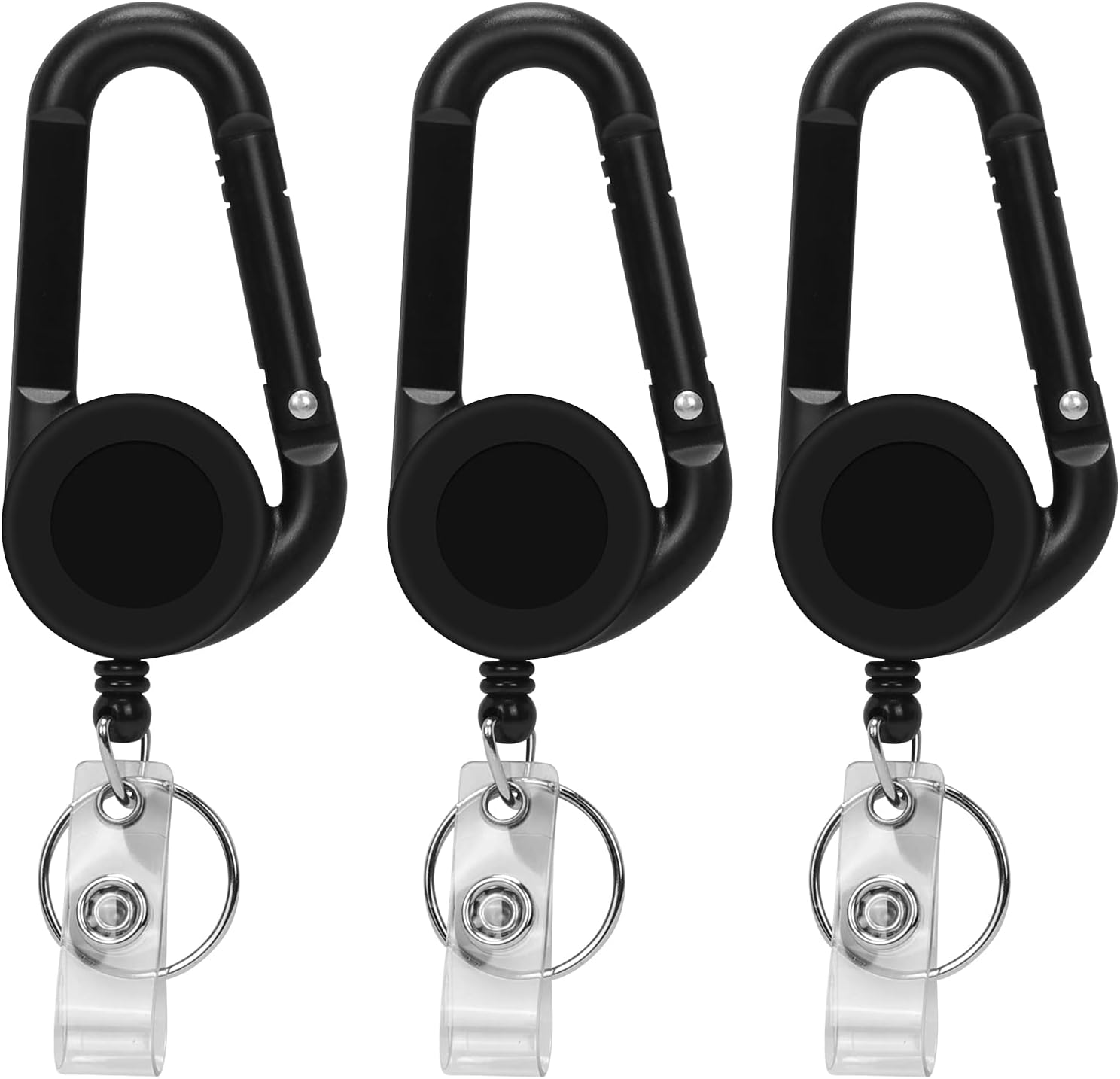 Toplive Soporte retráctil para tarjetas de identificación con clip de carrete de mosquetón, paquete de 3 llavero retráctil resistente, color negro