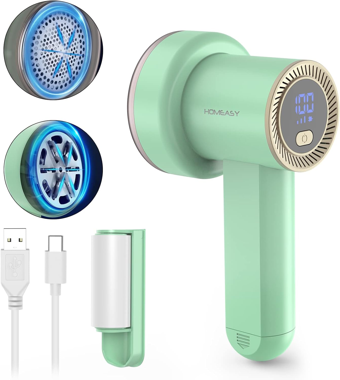 Afeitadora de tela recargable, removedor de pelusa eléctrico con 3 cuchillas y pantalla digital LED, afeitadora de píldoras de tela para suéter,