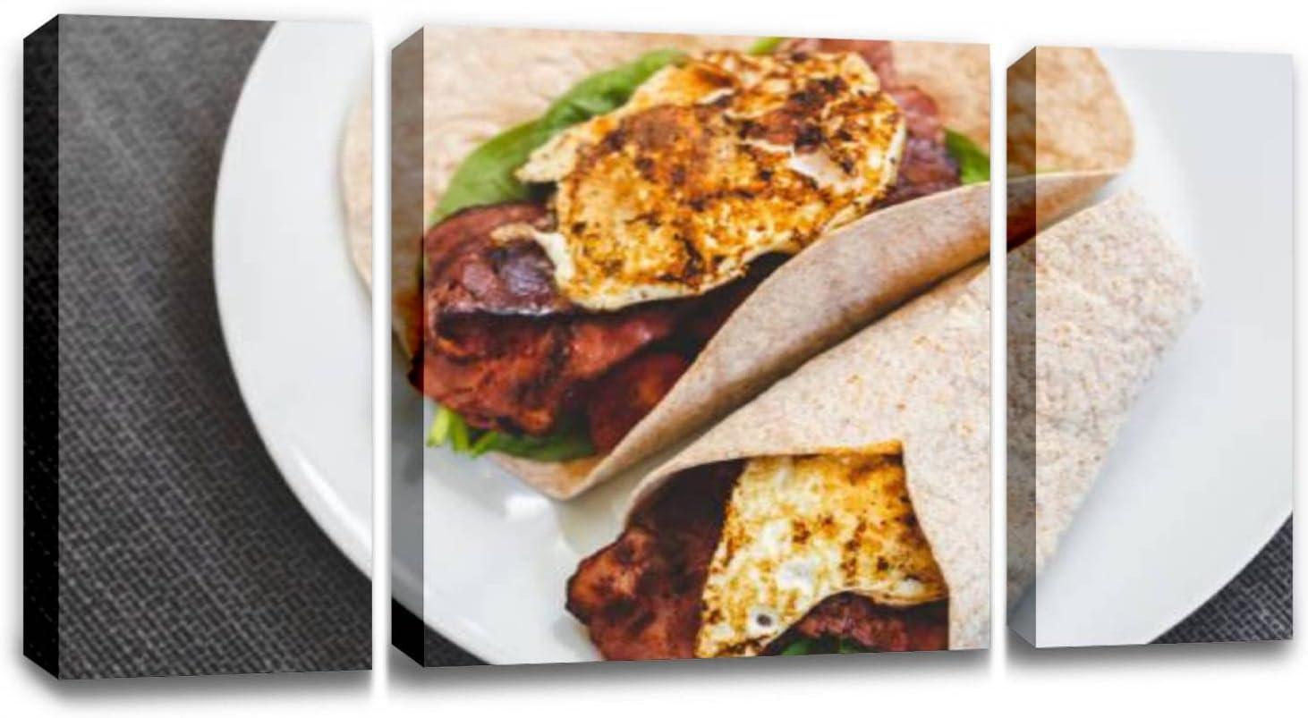 Lienzo decorativo para pared, huevo, pavo, tocino, espinacas, sándwich de desayuno rápido y saludable, variedad de alimentos, cocina y cocina,