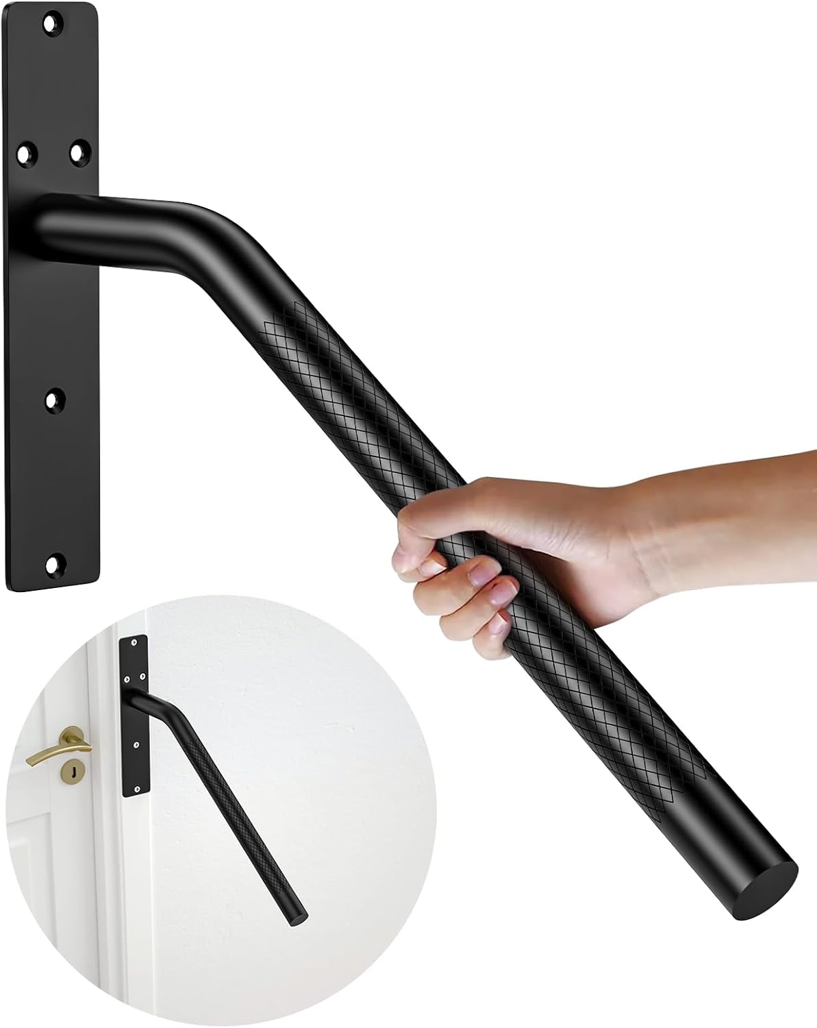ZUEXT – Barandilla negra de 16 pulgadas con agarre moleteado antideslizante, barandilla de mano de acero inoxidable para montaje en pared, barra de