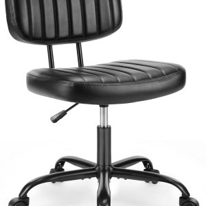 Sweetcrispy Silla pequeña de escritorio de oficina con ruedas y soporte lumbar, cómoda silla giratoria de piel sintética con ruedas y soporte Sweetcrispy Silla pequeña de escritorio de oficina con ruedas y soporte lumbar, cómoda silla giratoria de piel sintética con ruedas y soporte