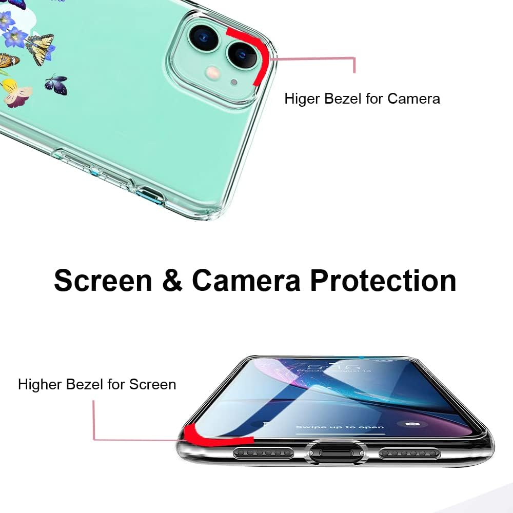Unov Funda compatible con iPhone 11 transparente con diseño delgado, protector suave de poliuretano termoplástico (TPU) en relieve, patrón floral de