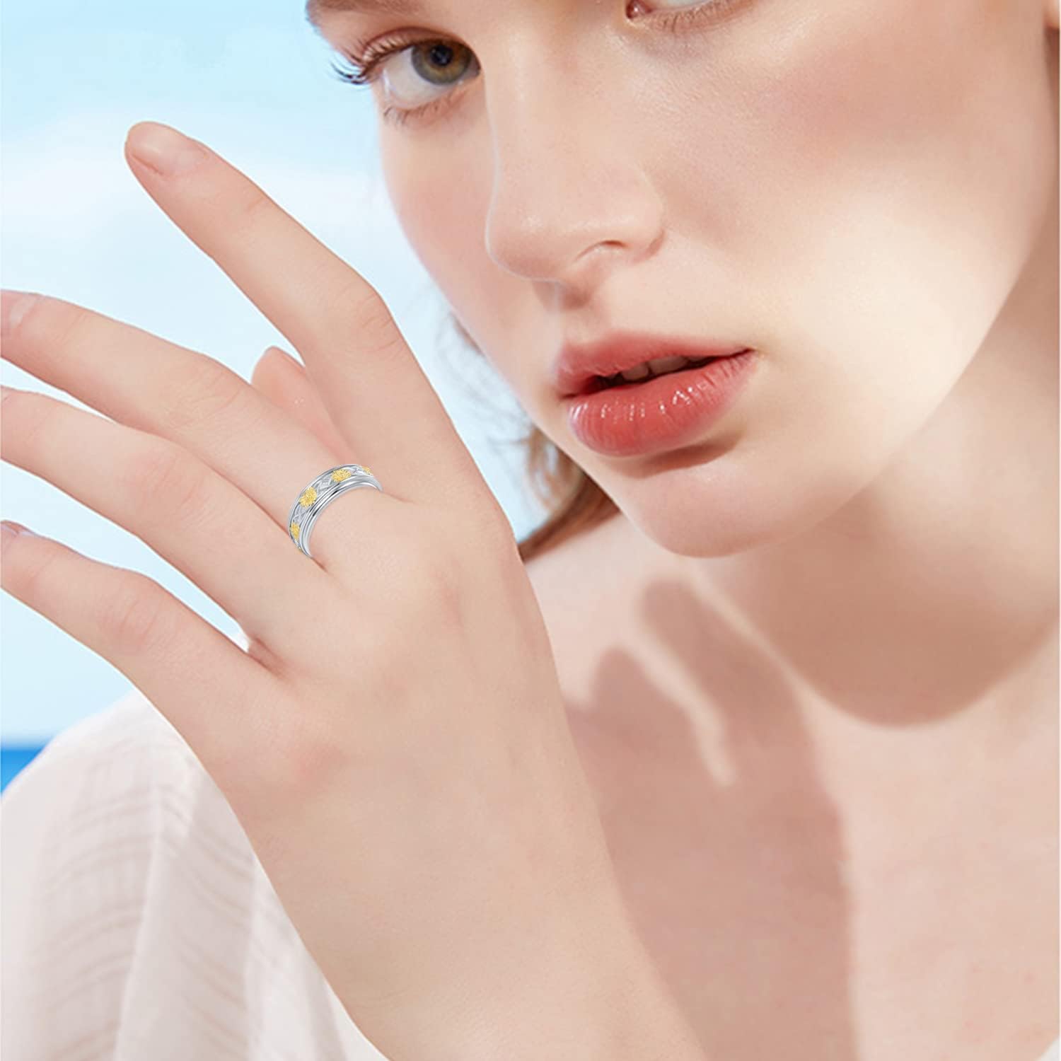 Anillo giratorio de plata de ley 925 con girasol, anillos giratorios para aliviar el estrés, joyería de regalo para mujeres y niñas