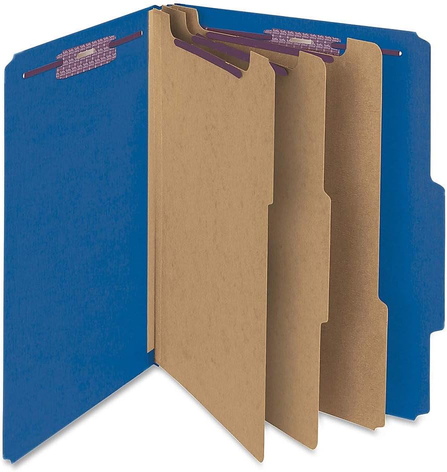 Smead – Carpeta de archivo para clasificación, de cartón prensado, con sujetadores SafeSHIELD, 3 divisiones, expansores de 7.6cm, tamaño carta, Azul