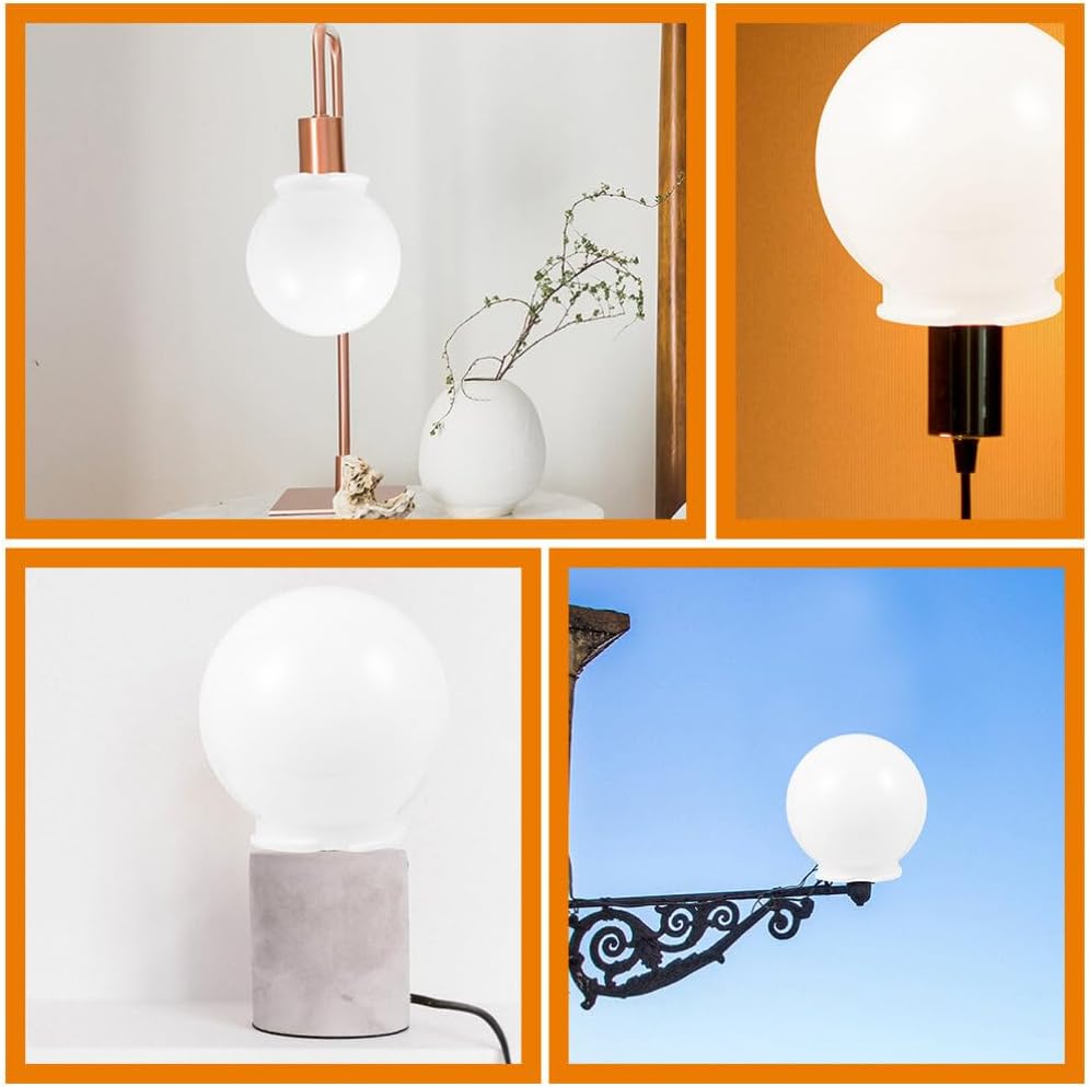 2 unids acrílico lámpara poste globo con cuello blanco lámpara sombra redonda de plástico globo de luz apertura cuello ventilador de techo cubiertas
