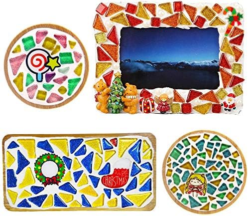 Azulejos de mosaico de colores mixtos de 7.05 oz brillantes piezas de mosaico de cristal de colores brillantes vidrieras a granel formas surtidas