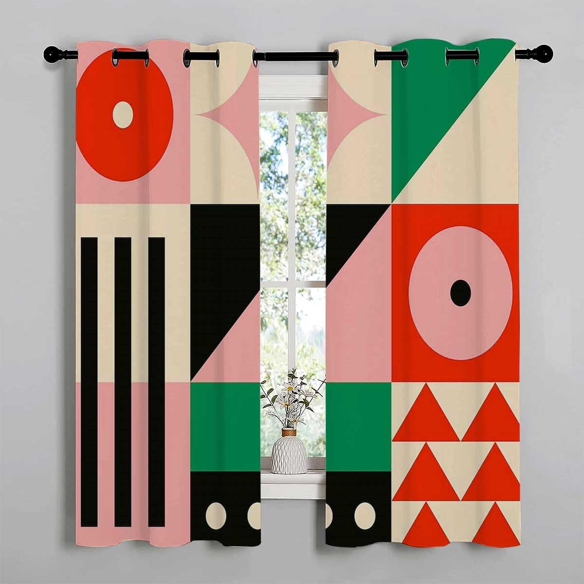 YANFENQI Cortinas para Habitacion Bauhaus – Lámina opaca con diseño retro con ojales para puertas cortas, 55 pulgadas de ancho por 72 pulgadas de