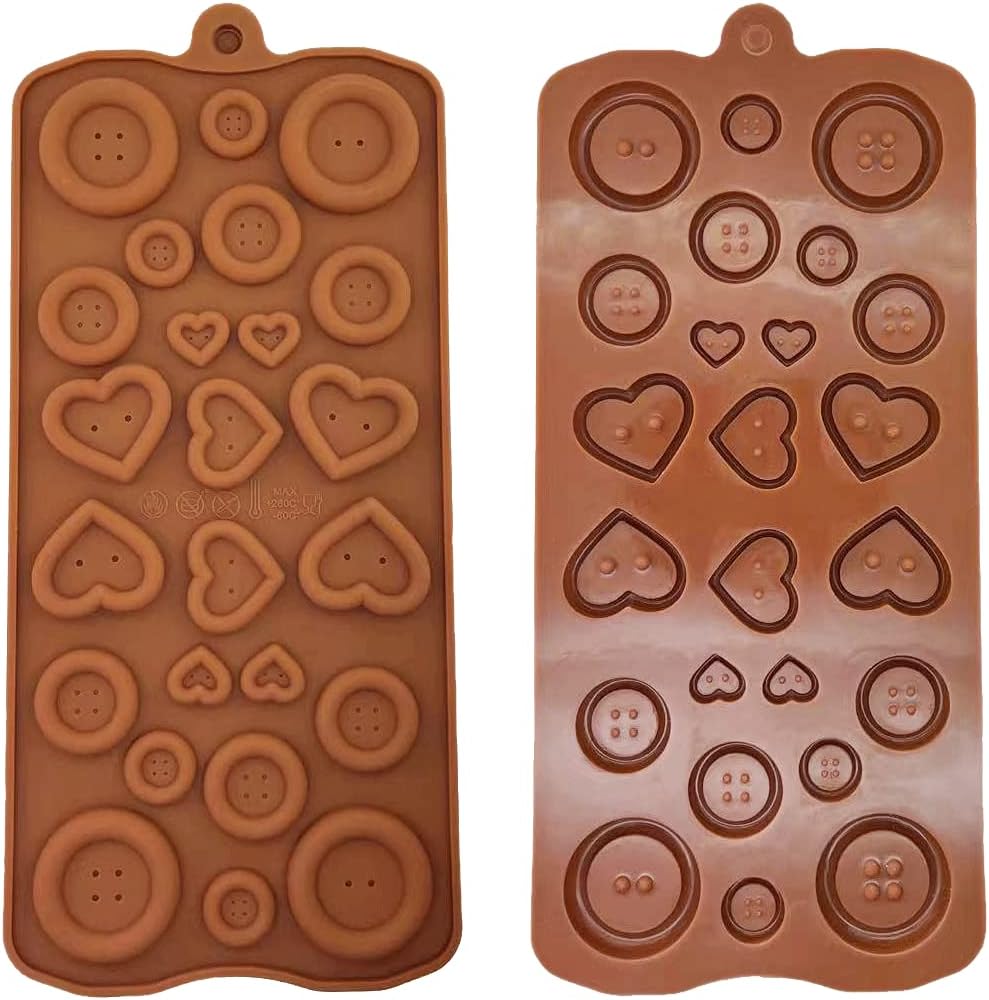 Marrón 2 botones de silicona redondo y corazón chocolate DIY molde Baby Shower Fondant Cute Sugar Craft Chocolate Chip