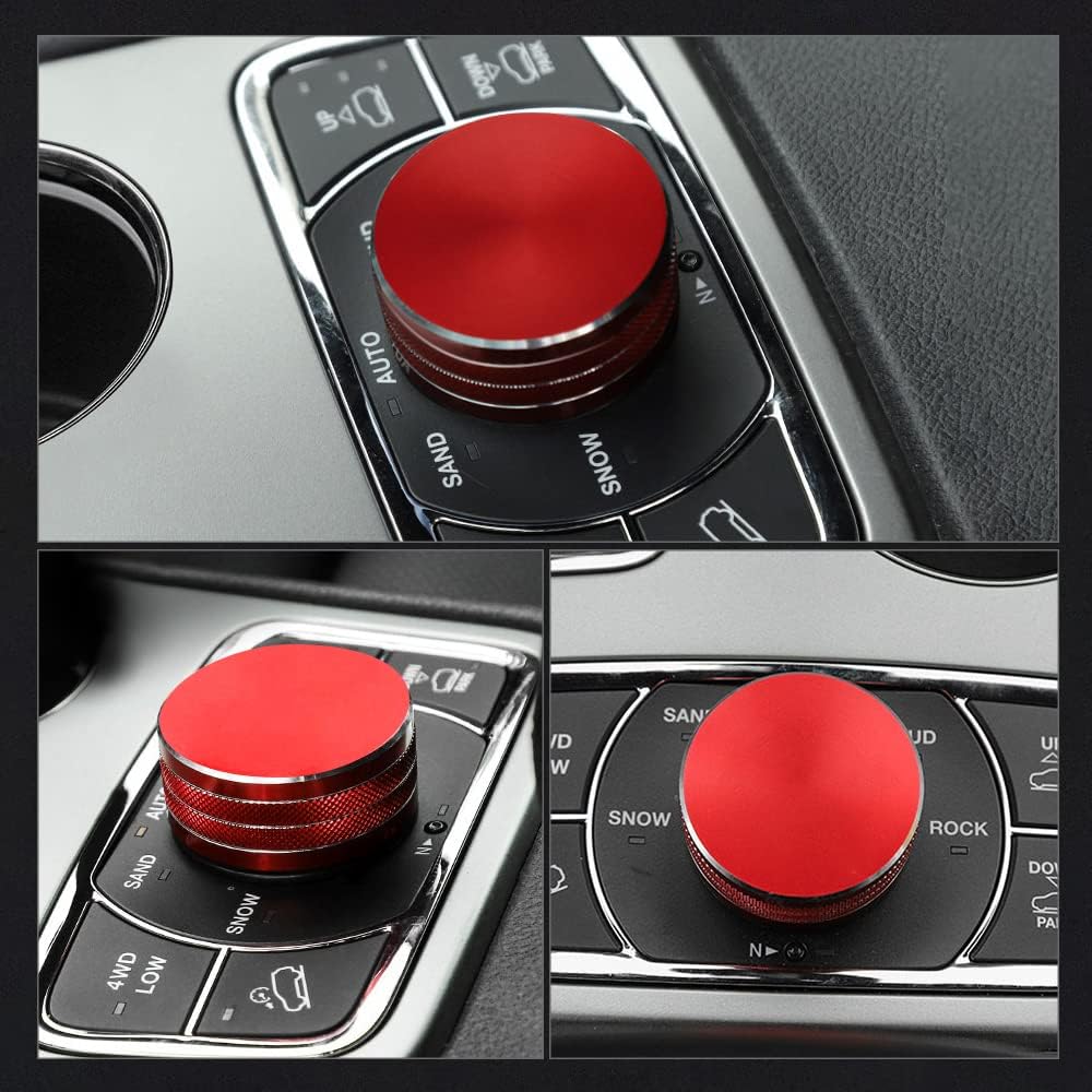 LECART Para Jeep Grand Cherokee Accesorios 2014-2021 Central Multimedia 4WD Interruptor Pomo Cubierta de Aleación de Aluminio Roja 1 Paquete