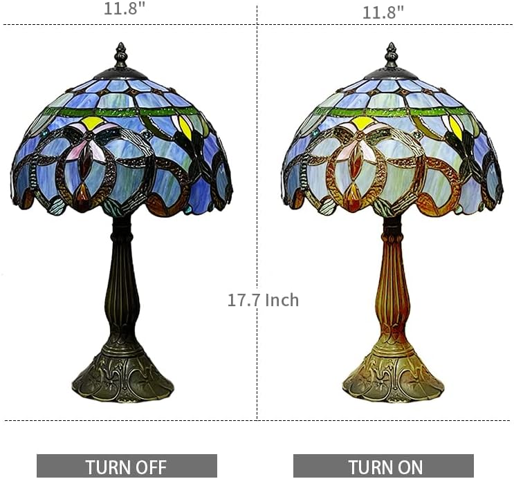 Vallaure Lupinu Tiffany – Lámpara de mesa con diseño de libélula de color azul y naranja, mesita de noche, luz de escritorio de lectura, 18 pulgadas