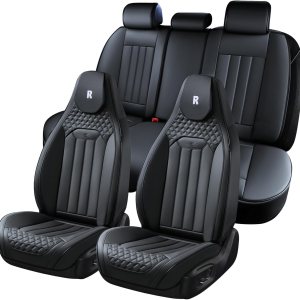 Coverado Juego completo de fundas de asiento de automóvil, fundas de asiento de cubo para 5 asientos, fundas de asiento de cuero de napa para Coverado Juego completo de fundas de asiento de automóvil, fundas de asiento de cubo para 5 asientos, fundas de asiento de cuero de napa para