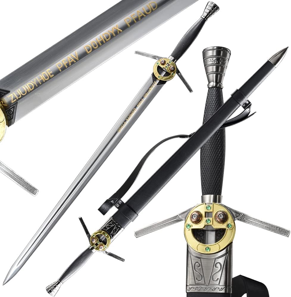 Yongli Sword Geralt’s Steel Sword Game Cosplay Réplica de acero al carbono Espada medieval europea (con correa trasera)