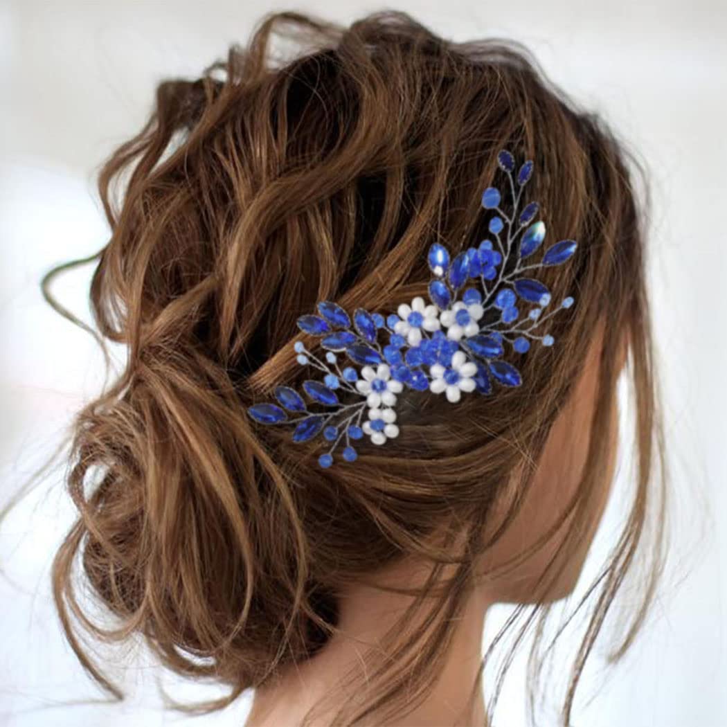 JONKY Peine para el pelo de cristal nupcial con diamantes de imitación, pieza de pelo floral con perlas laterales, accesorios para el cabello de