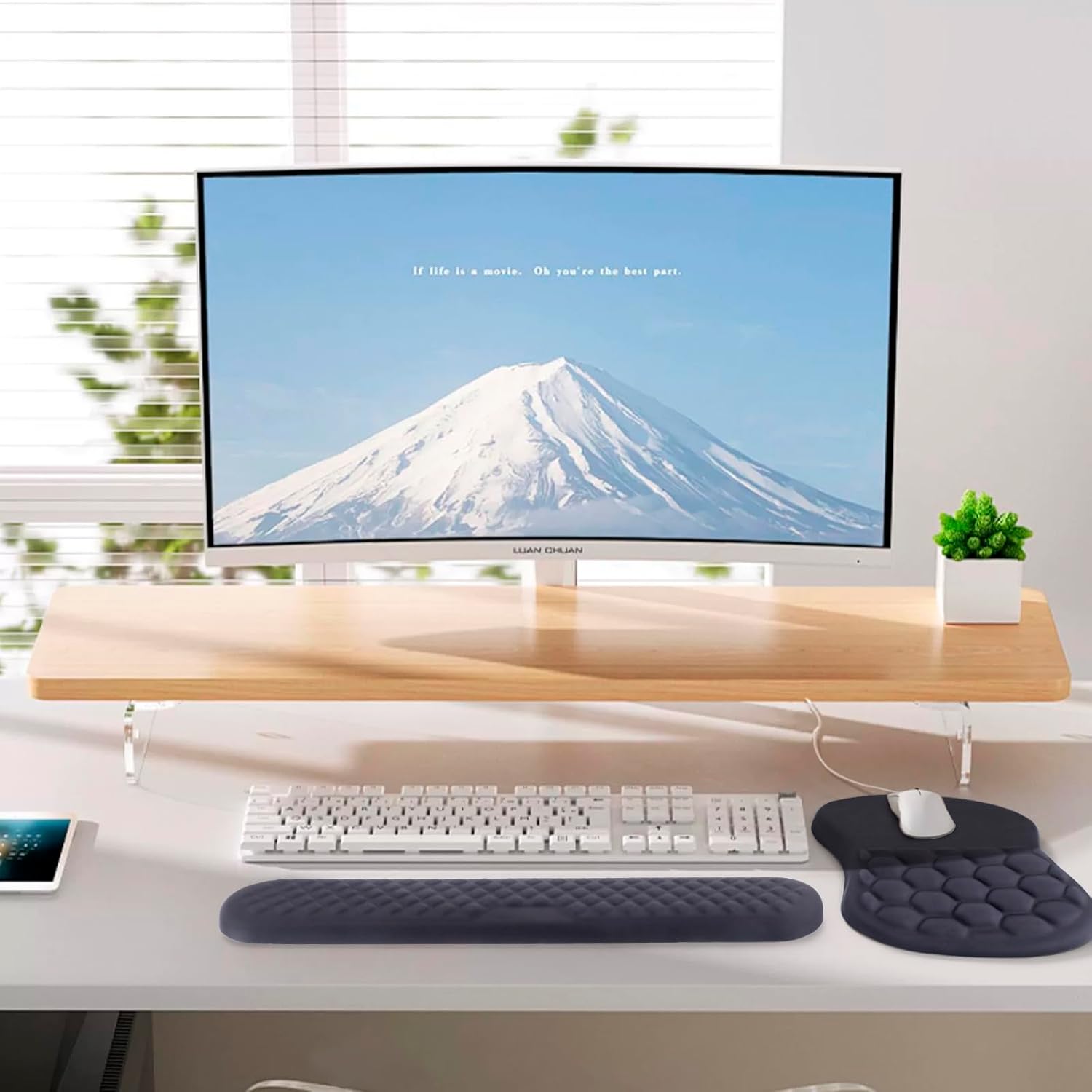 Laokiiy – Soporte de muñeca para mouse, reposamuñecas para teclado 2 en 1 + alfombrilla ergonómica para mouse, reposamuñecas antideslizante para