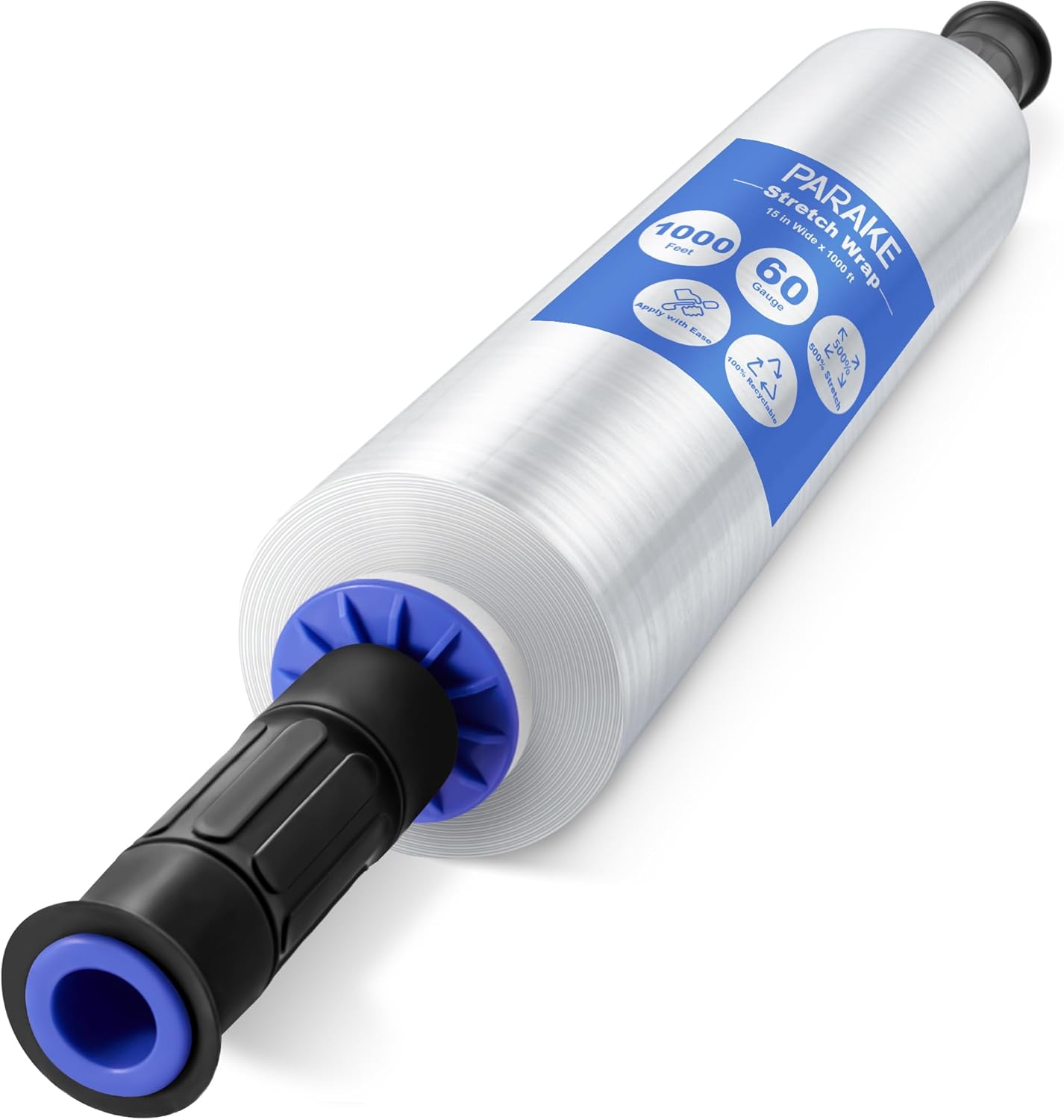 Película elástica para envolver, envoltura retráctil de 15 pulgadas x 1000 pies con asas, rollo de plástico de resistencia industrial, rollo de